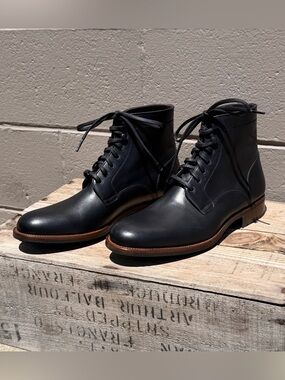 Magnanni Men's Black Leather Lace-Up Dress Boots - US 10/EU 43 NWT
